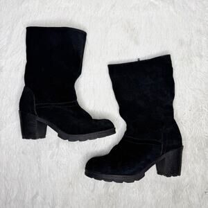 COUGAR / Marni black suede water resistant fleece lined heeled mid calf boot / 9